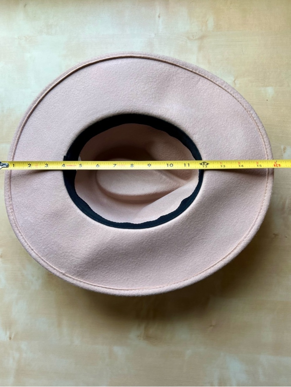 Wide Brim 100% Wool Felt Fedora in Beige with Gray Band Boho Western Minimalist - Picture 8 of 10
